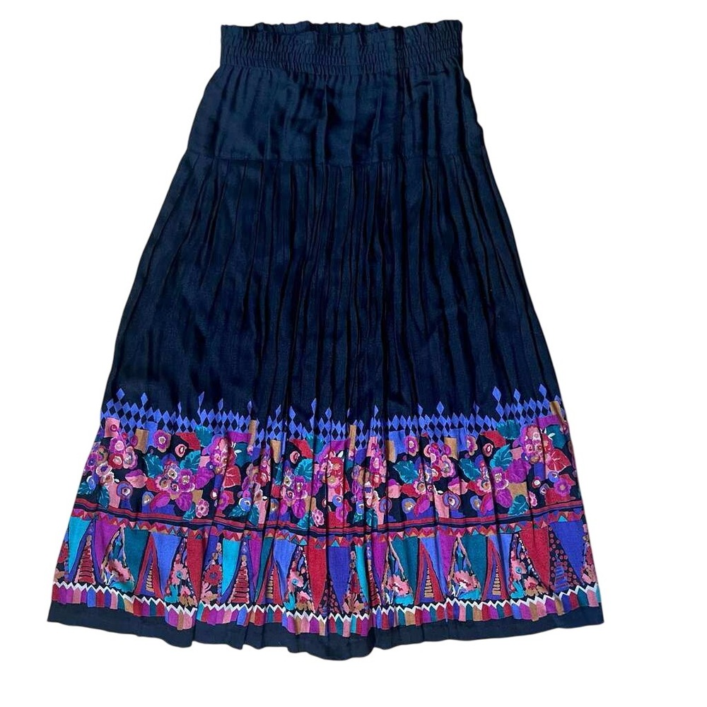 Vintage Carole Little Maxi Skirt Black Floral‎ Medium Whimsigoth Grunge Fairy